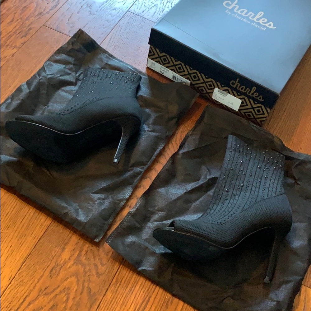 Charles David Black Stretch Open Toe Booties - image 3